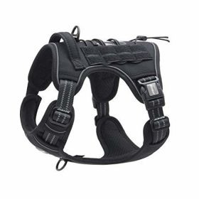 Tactical Dog Harness for Small Medium Dogs No Pull Adjustable Pet Harness Reflective K9 Working Training Easy Control Pet Vest Military Service Dog Ha (Color: Black, size: L(Neck)