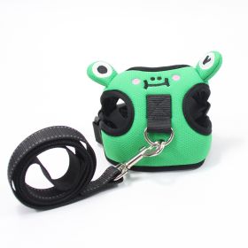 dog harness set; with leas frog leash pet mesh breathable small dog chest back retractable dog leash pet harness (Specification (L * W): S, colour: Green frog)