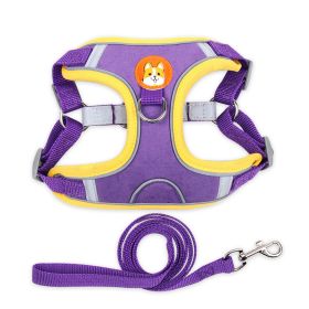 dog Harnesses and dog leash set; Pet Chest Strap Vest Dog Strap Small Dog Rope Wholesale Reflective Dog Towing Rope (Specification (L * W): S, colour: purple)