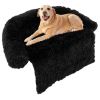 Black Plush Calming Dog Couch Bed with Anti-Slip Bottom